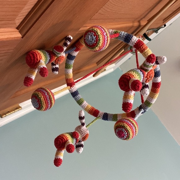 Pebble Child Handmade Fair Trade Rainbow Bunny Baby Nursey Mobile NEW NWT - Picture 5 of 6